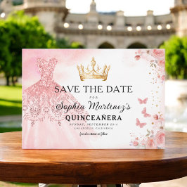Reserve A Data Princesa Dourada Rosa Floral Quinceanera Birthday