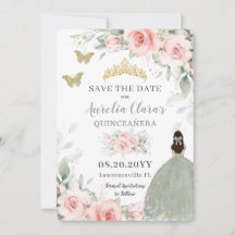 Princesa Floral Rosa Esmagada Sage Green Quinceañe