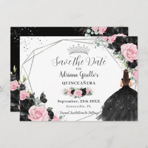 Reserve A Data Princesa Floral Rosa Negra Silver Quinceañera