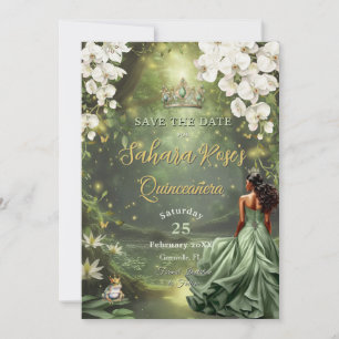 Reserve A Data Princesa Morena e Sábio Sapo Verde Quinceanera 16