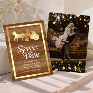 Reserve A Data Príncipe Conto de Fadas Dourado Carruagem Casament