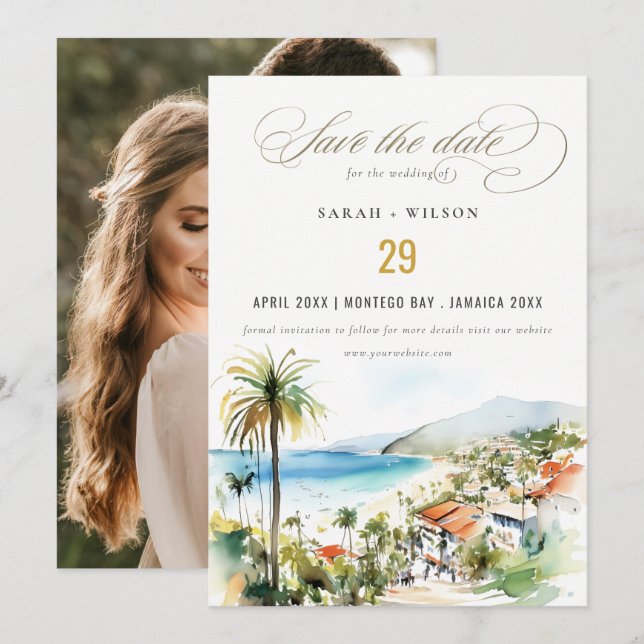 Reserve A Data Puerto Vallarta Mexico Watercolor Photo Wedding (Frente/Verso)