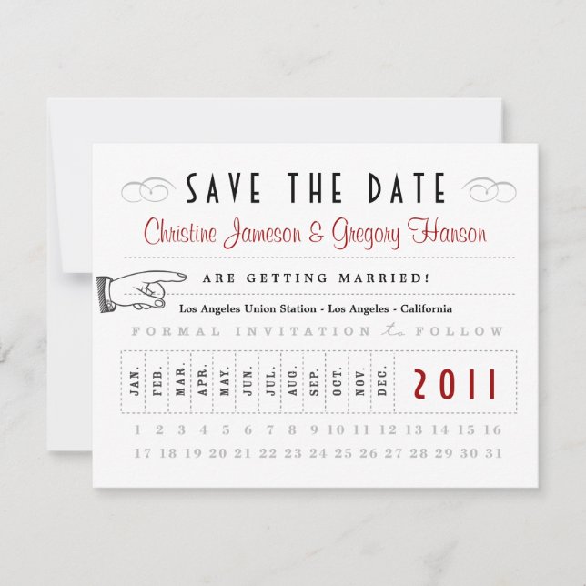 Reserve A Data Punch Card Save the Date (Salvar a data da placa) (Frente)