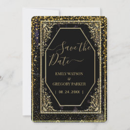Reserve A Data Pura elegância preta e dourada ,