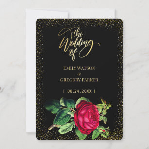 Reserve A Data Puro preto e ouro elegância, casamento rosa vermel