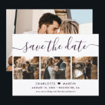 Reserve A Data Purple Elegant Modern Script 4 Photo Wedding<br><div class="desc">Elegant purple wedding photo save the date card featuring a modern script font. Easily personalize this card with your photos and wedding details including a wedding website if desired.</div>
