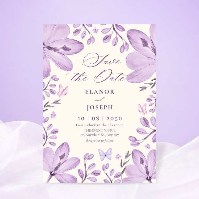 Reserve A Data Purple floral wedding (Criador carregado)