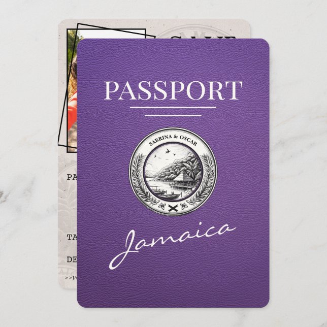 Reserve A Data Purple Jamaica Passport Salvar Data (Frente/Verso)