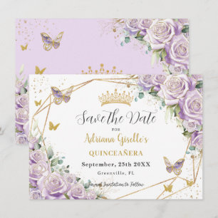 Reserve A Data Purple Lilac Floral Princesa Dourada Quinceañera