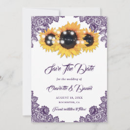 Reserve A Data Purple Rustic Floral Lace Sunflower Wedding