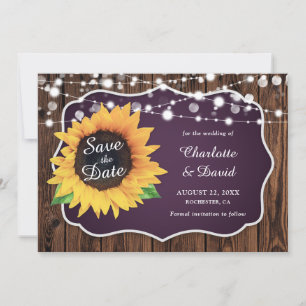 Reserve A Data Purple Rustic Wood Luz Sunflower Weding