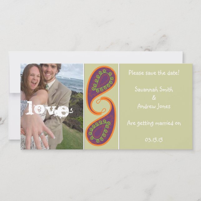 Reserve A Data Púrpura e laranja Salva a data da sua foto (Frente)