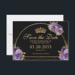 Reserve A Data Púrpura Negra Pasta Dourada Glitter Quinceanera Fl<br><div class="desc">Clássico Moderno Glam Preto Roxo Violeta Dourado Glitter Floral 15 de Aniversário Quinceanera</div>