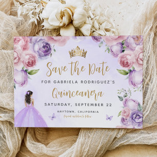 Reserve A Data Púrpura Rubor Dourado Floral Aquarela Quinceañera