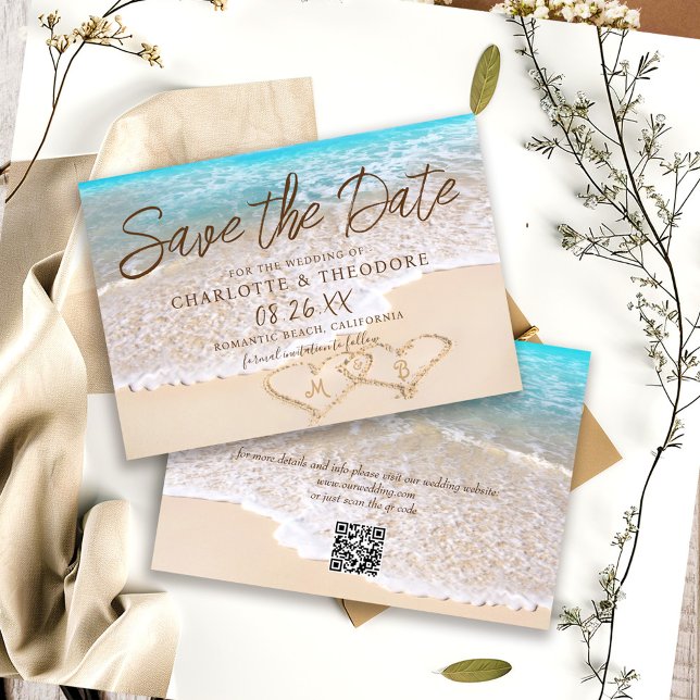 Reserve A Data QR Code Blue Ocean Waves Tropical Beach Wedding (Criador carregado)