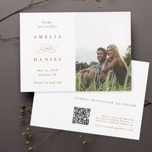 Reserve A Data QR code Modern Photo Wedding Gold