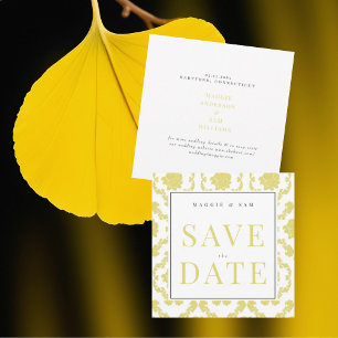 Reserve A Data Quadrado Amarelo Manteiga Damask Casamento Salvar