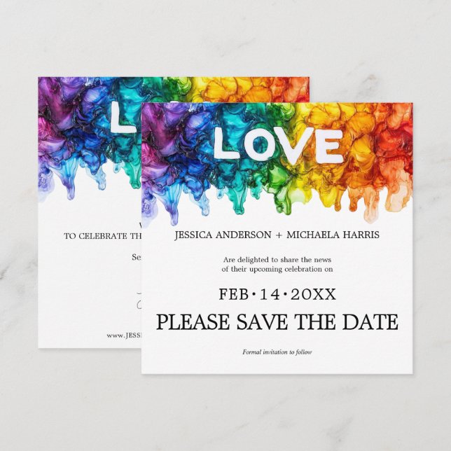 Reserve A Data 🌈  Quadrado Casamento LGBTQ Pintado Com Amor  (Frente/Verso)