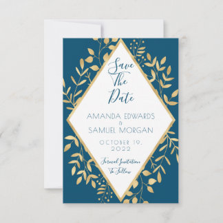 Reserve A Data Quadro Azul e Dourado Moderno Save The Date Casame