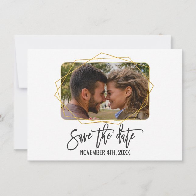 Reserve A Data Quadro Branco Floral Verde Dourado Foto Save The D (Frente)