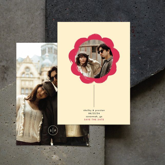 Reserve A Data Quadro de Flor Pintada Retro Moderno Foto Casament (Criador carregado)