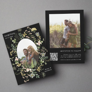 Reserve A Data Quadro de Flores Selvagens 2 Foto Casamento QR Cód