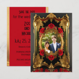 Reserve A Data Quadro do ouro com rosa vermelha, foto no estilo g