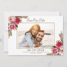 Reserve A Data Quadro Dourado de Casamento Floral de Foto Envolvi