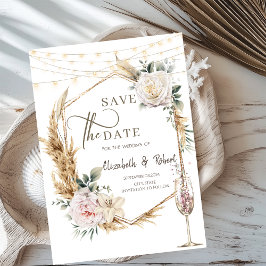 Reserve A Data Quadro Dourado Floral Casamento Champanhe Save The