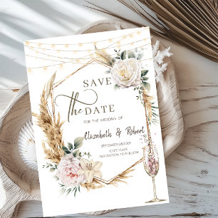 Reserve A Data Quadro Dourado Floral Casamento Champanhe Save The
