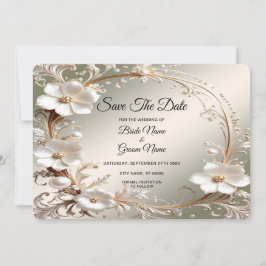 Reserve A Data Quadro Floral Branco Ornamentado Salvar A Data