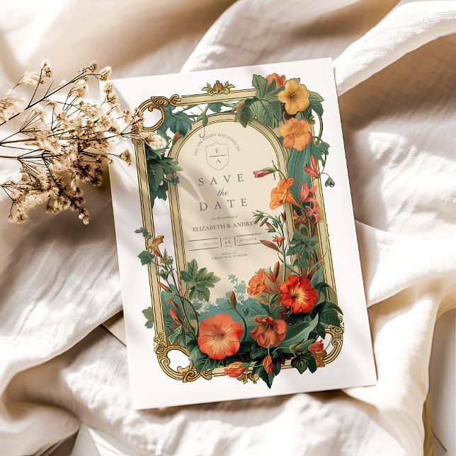 Reserve A Data Quadro Floral de Jardim Dourado Casamento (Criador carregado)