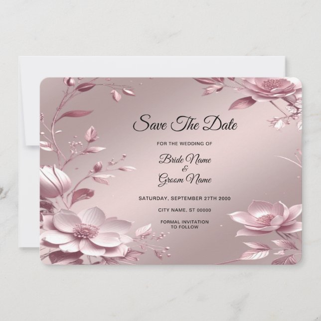 Reserve A Data Quadro Floral Rosa Delicado Salvar a Data (Frente)