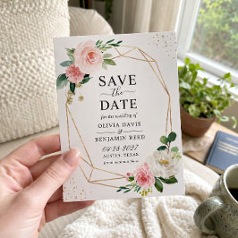 Reserve A Data Quadro Geométrico Floral Cor-de-Rosa Blush Moderno