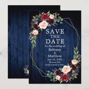 Reserve A Data Quadro Misturado de Madeira Azul Floral Mistura