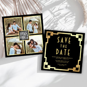 Reserve A Data Quadro Preto Dourado em Art Déco para Casamento co