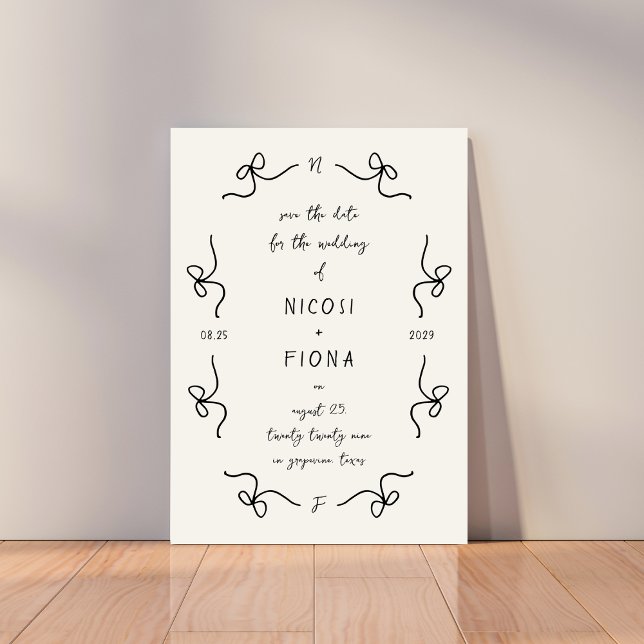 Reserve A Data Quadro Retro Francês Divertido com Laço Casamento  (Criador carregado)