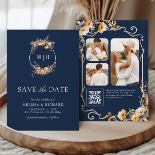 Reserve A Data Queda Fall Wildflower Crest Código QR Marinho Casa