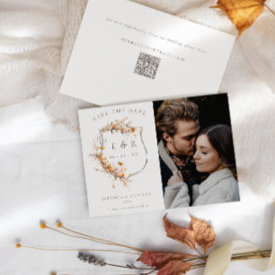 Reserve A Data Queda Flores Selvagens Monograma Crest QR Foto Cas