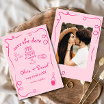 Reserve A Data Quente Rosa Quente Desenhada De Casamento Da Mão B<br><div class="desc">Ponha o tom para o seu casamento com este debochado à mão, salve o cartão com fotos da data! Apresentando delicados detalhes artísticos e uma foto personalizada, esta design combina lindamente criatividade e charme. A tipografia suave e elegante melhora o tema romântico, enquanto os detalhes personalizáveis garantem que ele se...</div>