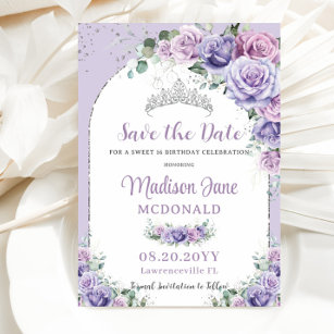 Reserve A Data Quic Purple Lilac Floral Sweet 16 Silver Aniversár
