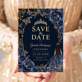 Reserve A Data Quinceanera Azul Marinho Dourado