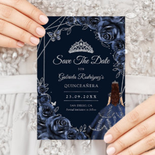 Reserve A Data Quinceanera Azul Mariposas Plata Rosas