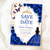 Quinceanera Azul Real Floral Dourada