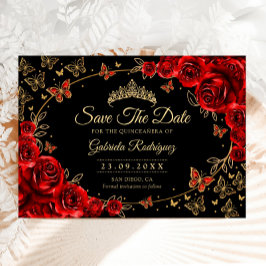 Reserve A Data Quinceanera Black Red Roses Gold