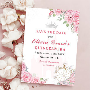 Reserve A Data Quinceanera Blush Floral Cor-de-Prata Rosa