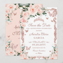 Quinceañera Blush Floral Rosa, Cor-de-Rosa, Dourad