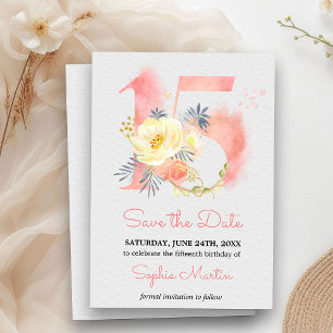 Reserve A Data Quinceanera Blush Pink Watercolor Floral 15