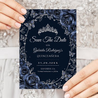 Quinceanera Borboletas Prateadas Rosa Azul-Marinho