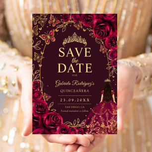 Reserve A Data Quinceanera Borgonha Dourado